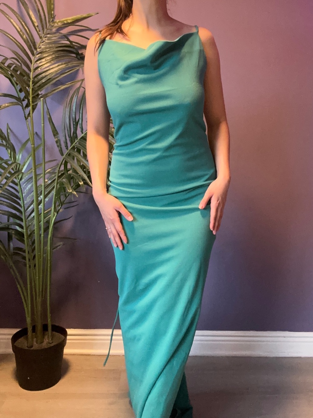 Melani Teal Cowl Neck Maxi Dress - Women